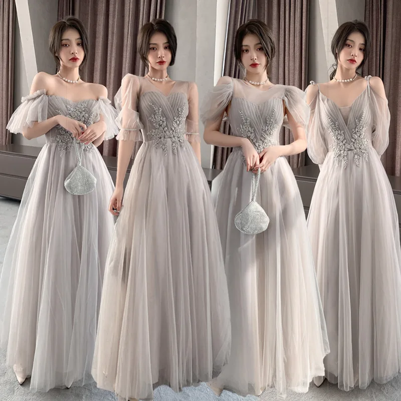 

Серое китайское платье для выпускного вечера, свадебное банкетное платье подружки невесты, сказочное темпераментное вечернее платье, обле...