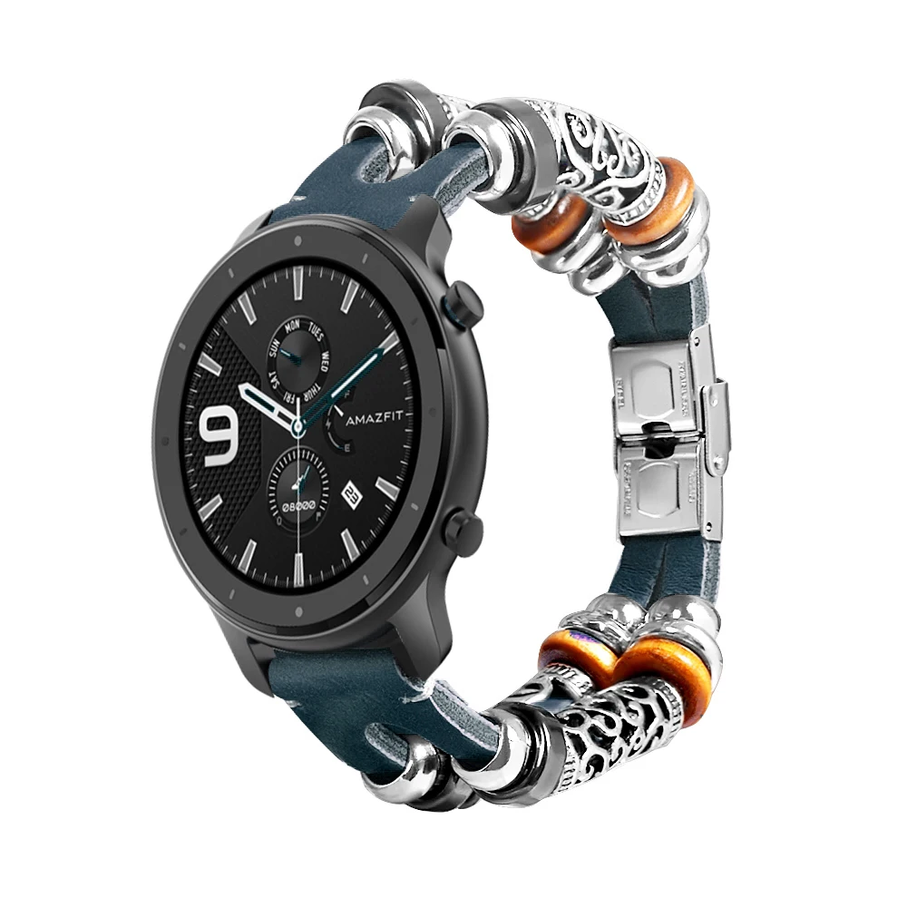 DIY бусины ручной работы 20 мм 22 Ретро Кожаный ремешок для часов Huami Amazfit GTR 42 мм/Amazfit 47