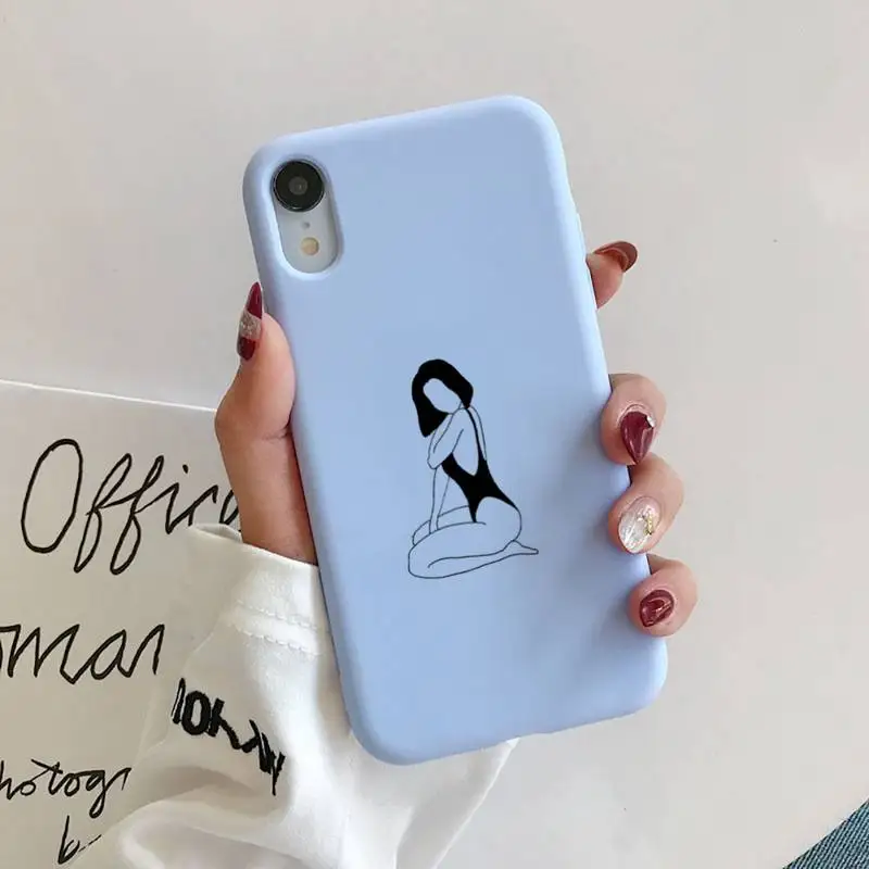 

black and white line bikini girl Liquid Silicone Phone Case for iPhone 11 Pro Max XR XS X Soft Candy for iPhone 6 6S 7 8 Plus