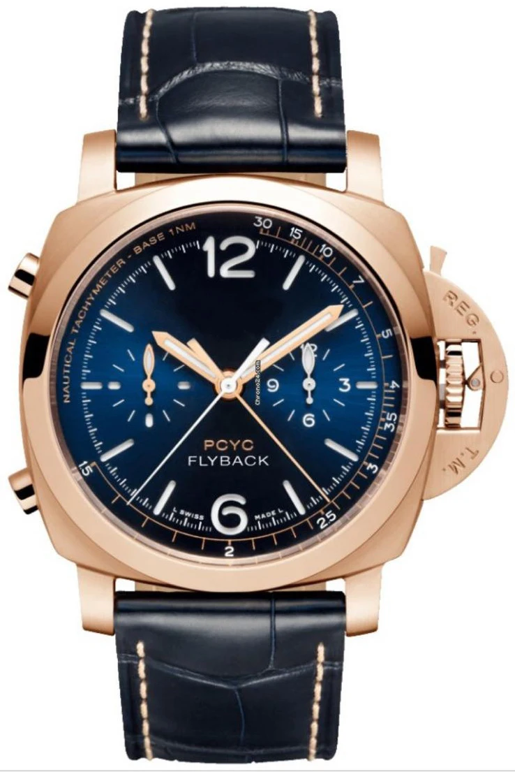 

New Men Full Black Rubber Rose Gold Automatic Mechanical Sapphire Blue Leather Stainless Steel PCYC Flyback Watch Luminous 44mm