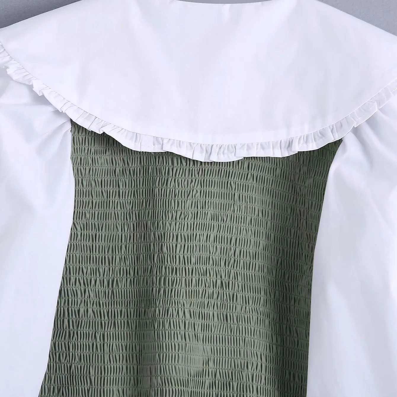 

High Quality Women Shirt Long Sleeve Patchwork Pleated Peter Pan Collar 2021 Summer Blouse Tops Clothing Blusas Mujer