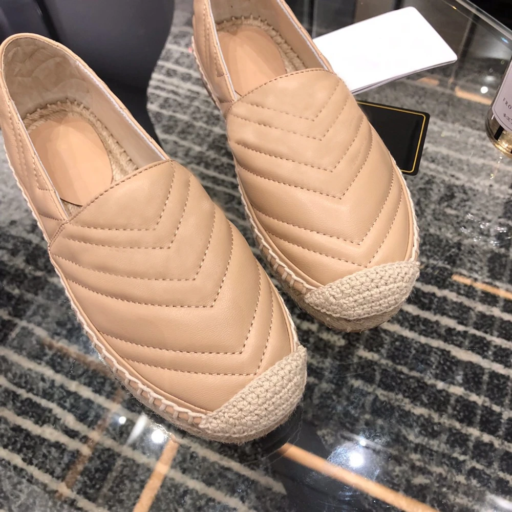 Women Espadrilles Shoes Flat Genuine Leather Shoes Woman Casual Loafers Top Quality Spring Autumn Big Size 35-41