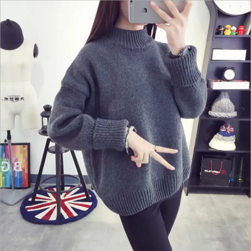 Осенне-зимний пуловер с высоким воротником плотный свитер куртка однотонный