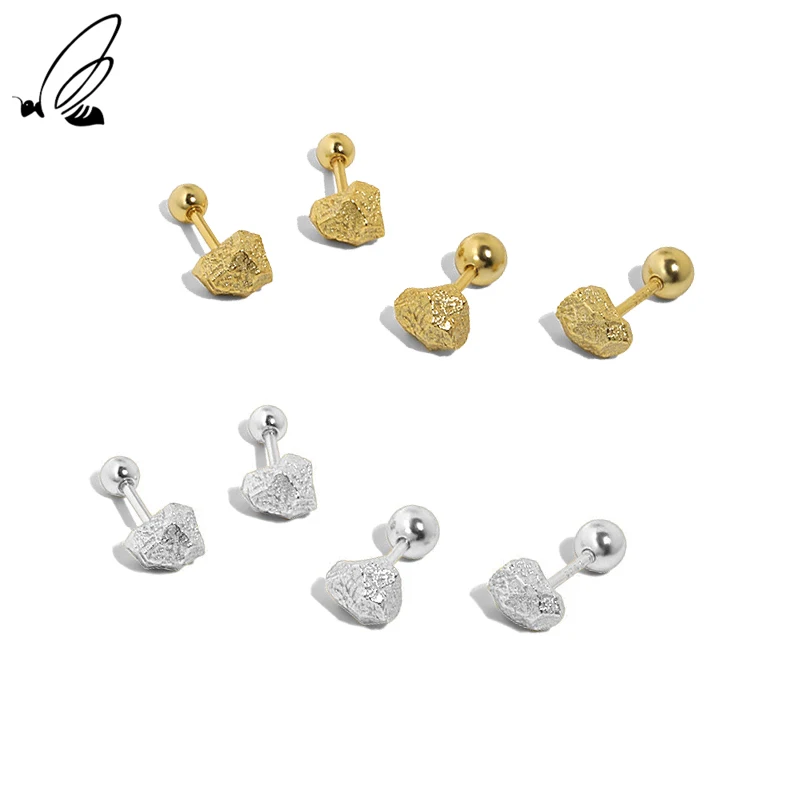 

S'STEEL Geometric Design Screw Round Bead Stud Earrings 925 Sterling Silver For Women's Gold Earings Gothic Accessories Jewelry