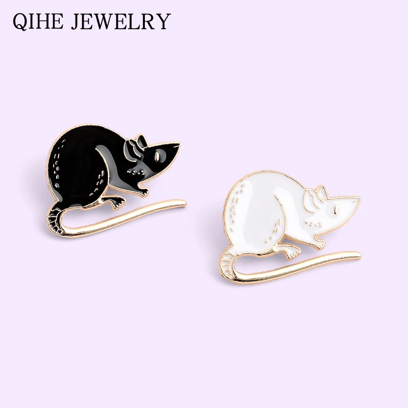 

White Black Mouse Enamel Pin Cartoon Animal Rats Brooch Bag Clothes Custom Jewelry Lapel Pin Buckle Gift Friends Badge Wholesale
