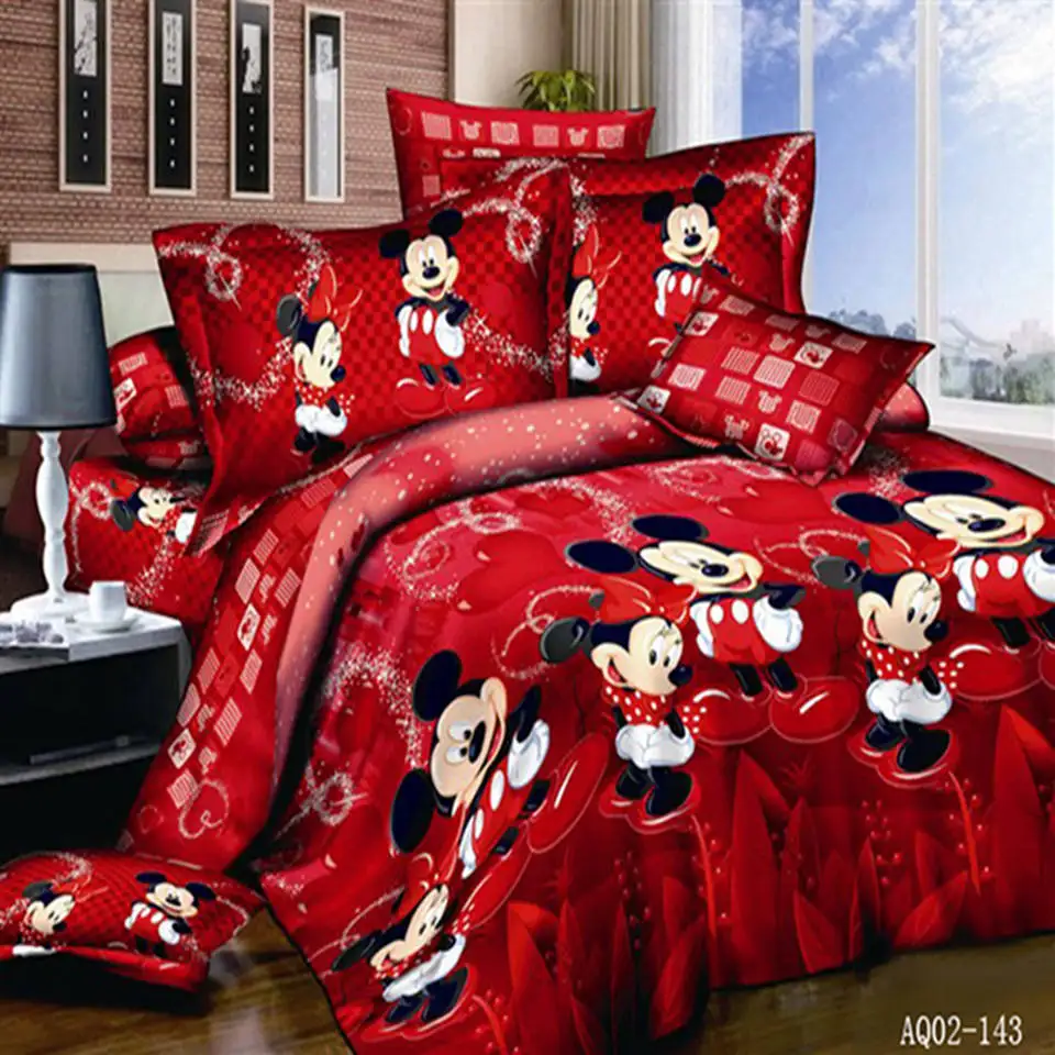 3Pcs MickeyMinnie Дисней красный Микки Маус мягкое Постельное белье Микки Минни Маус комплект постельного белья Одеяло/пододеяльник набор постельного белья льняной чехол для подушки женитьба - Цвет: 3Pcs MickeyMinnie
