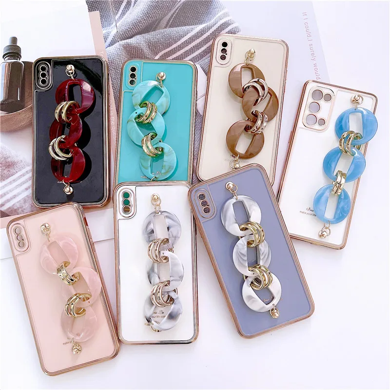 

Fashion Bracelet Solid Color Protective Cover Phone Case Soft Shell Capa For iPhone 12 Mini 11 Pro XS MAX XR X SE2 2020 8 7 Plus