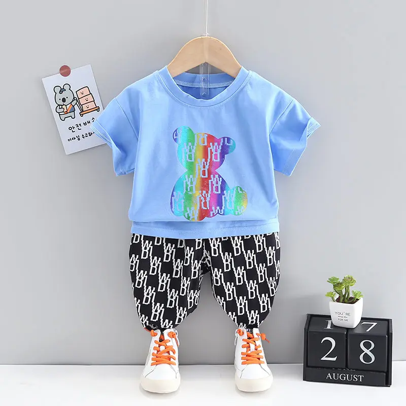 

Летние новые комплекты детской одежды для мальчиков и девочек, детская футболка и шорты с мультяшным рисунком, 2 шт./компл., спортивные костю...