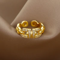 fashion luxury chain opening adjustment rings for women female version micro inlaid couple finger ring jewelry gift bijoux femme