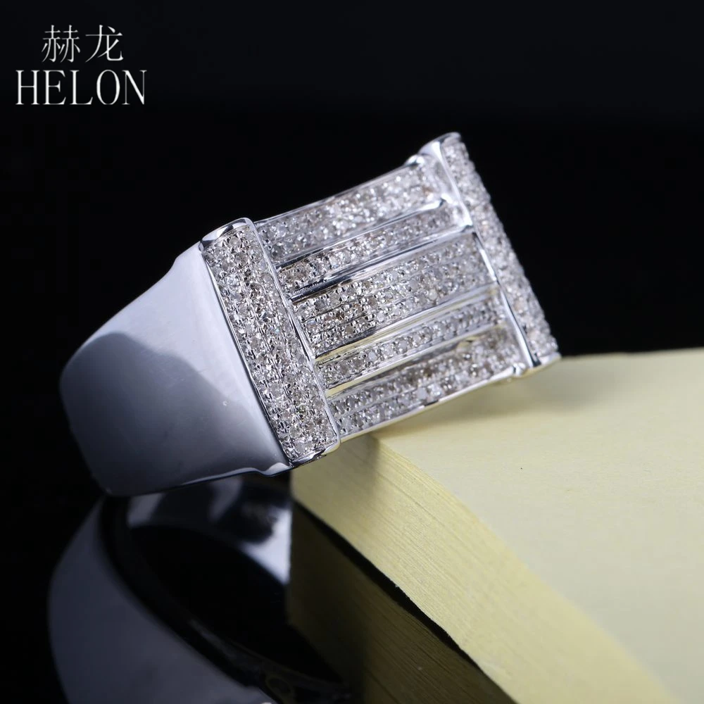 

HELON Pave 0.7ct Genuine Natural Diamonds Men Ring Sterling Silver 925 Engagement Wedding Fashion Band Pinky Ring Diamond Ring