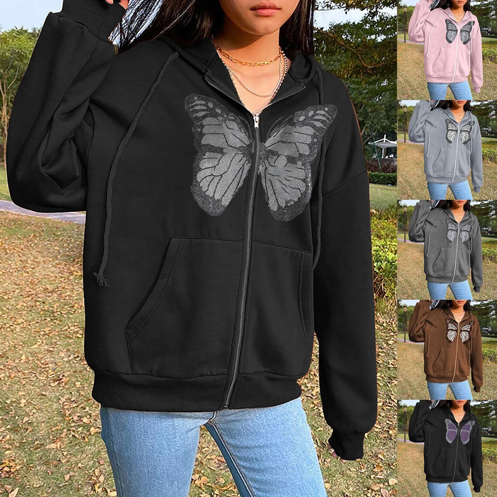 

Fashion Printed Zippper Hoodies Women's Long-sleeved Loose Hooded Sweatshirts Tops Streetwear Sweatshirts Sudaderas Con Capucha