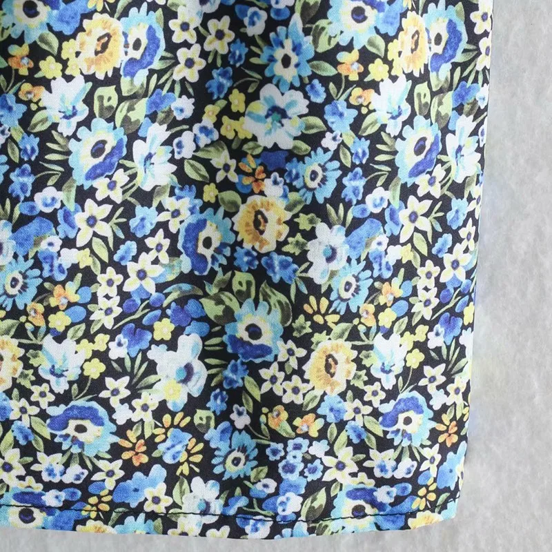 

Alldoke Spring Summer 2021 Floral Print Stand Dress Women High Waist A-line Lantern Sleeve Ruffles Vintage Mini Dresses Femme
