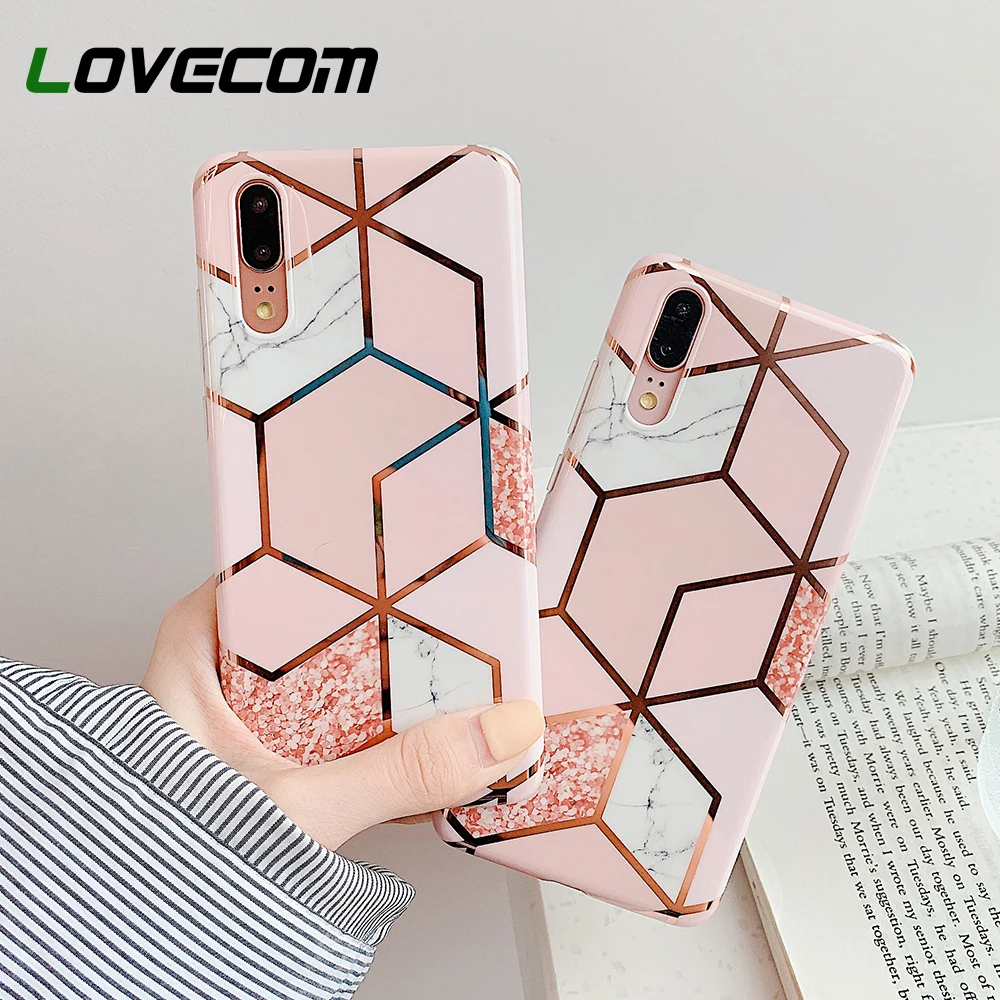 Чехол LOVECOM с геометрическим мрамором для телефона Huawei P20 P30 P40 Pro Lite Mate 20 мягкий