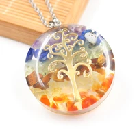 fysl light yellow gold color rainbow stone and resin round pendant orgone energy necklace tree of life jewelry