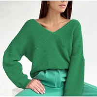 loose solid color long sleeve 2021 ladies top women v neck strapless knit sweater autumn winter female sexy off shoulder sweater