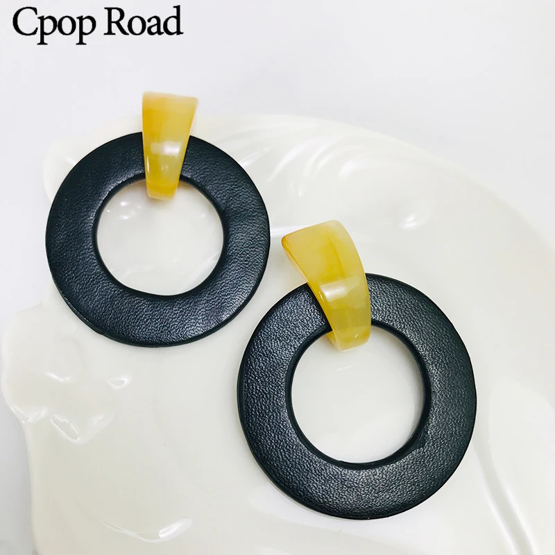 Cpop Новые простые круглые серьги из искусственной кожи для женщин модные