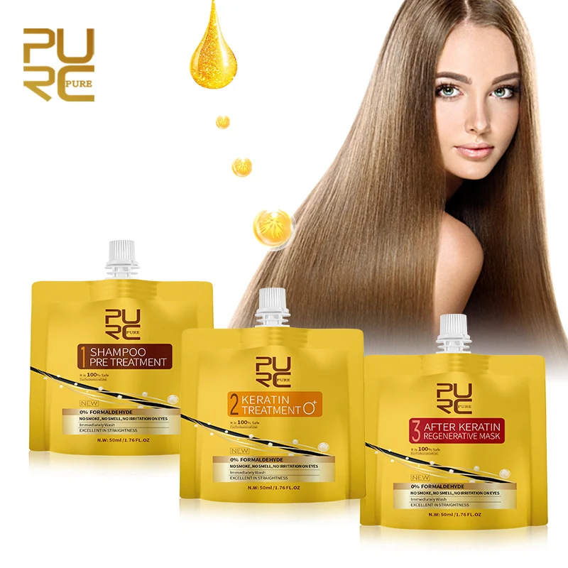 

3PCS PURC Keratin Hair Treatment Set 0% Fomalin Repair Damaged Frizzy Hair Straightening No Irritation Scalp Hair Care Products