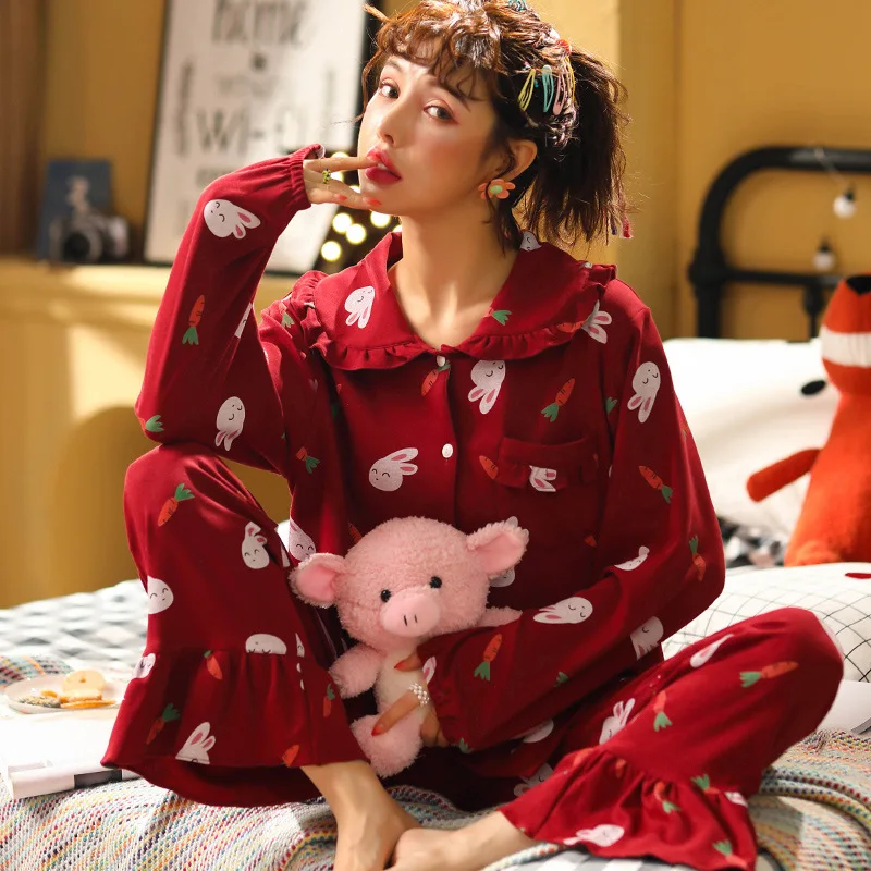 

Long Pants Sleepwear Fashion Style Casual Style Pajamas Set Spring Autumn Woman Clothes Yellow New Turn Down Collar Long Sleeve