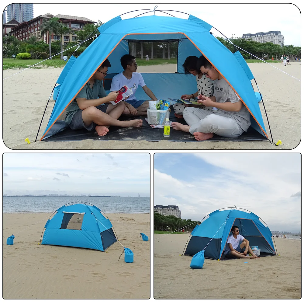 4 Person Large Beach Tent Family Anti UV Outdoor Sun Shelter Shade Sunshade Umbrella for Garden Park BBQ Patio Fishing Tent