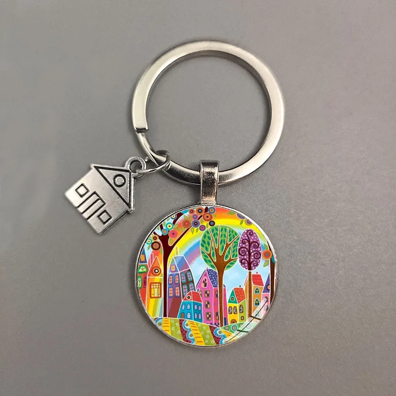 key to the new house kechain beautiful house under the starry sky key ring personality jewelry gift key holder for new home free global shipping
