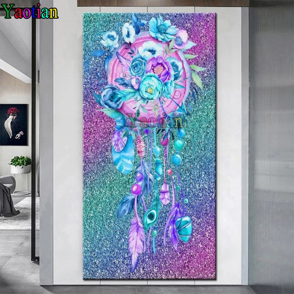 

5d diy cross stitch Indian flower dream catcher diamond painting full Square drill mosaic Diamond Crystal bead embroidery set