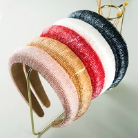 new european american style personality glass rice beads hand stitched fabric women headband wide sided sponge pink headdress