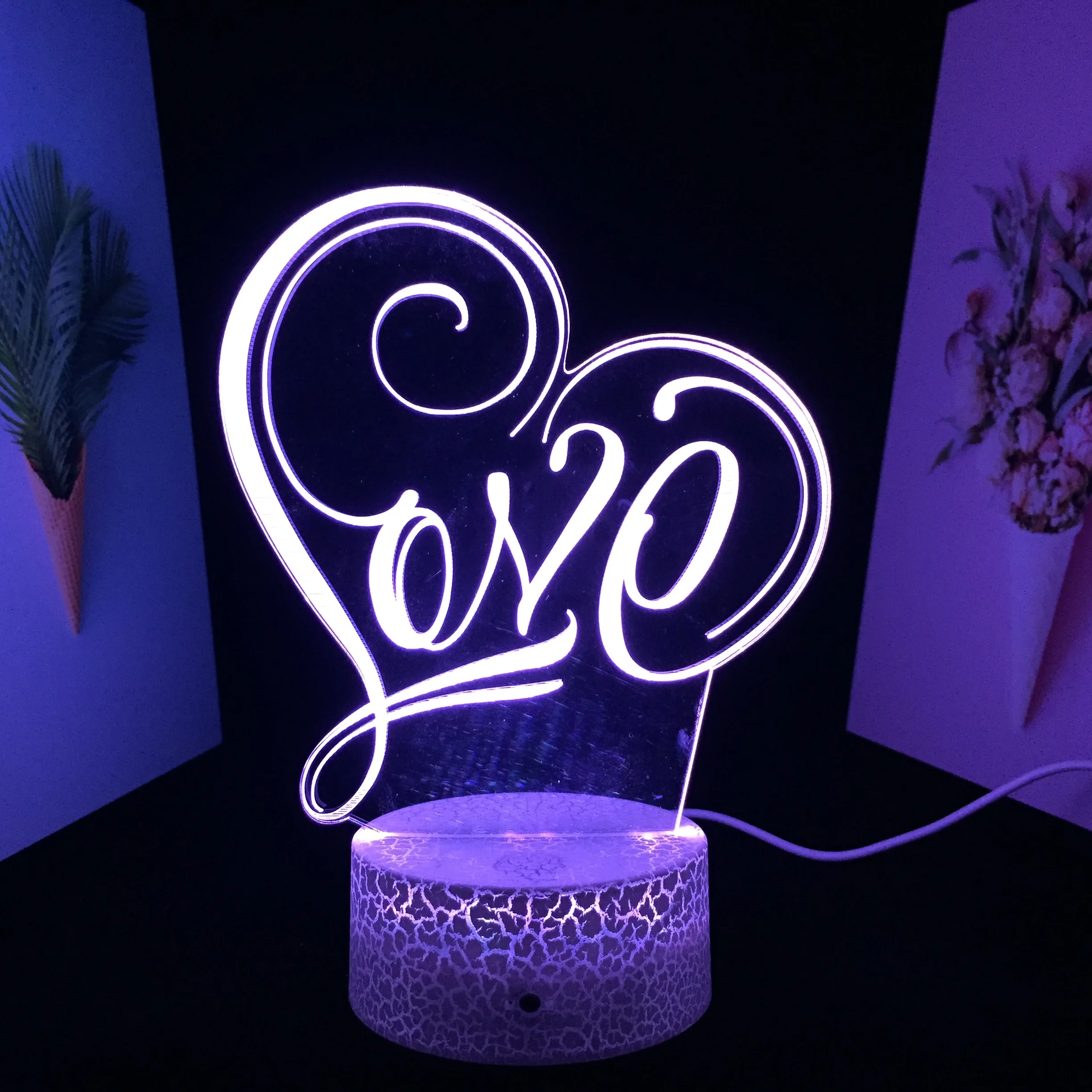 

Valentine's Day Gifts 3D LED Night Light for Wedding Home Room Decor Proposal Atmosphere Light Boy Friend or Girl Friend Gift