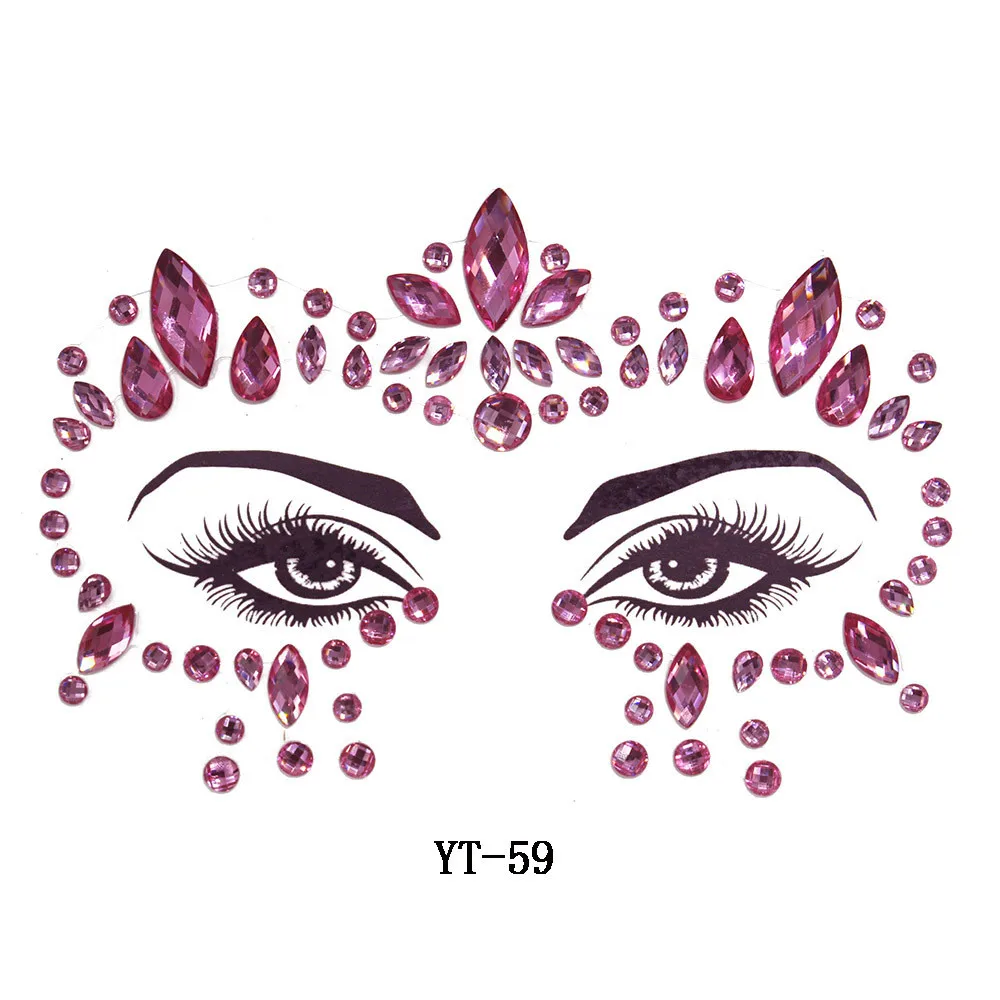 YT-59 Фиолетовая серия наклейка с блестками для лица акриловая наклейка s для женщин девочек музыкальное искусство вечерние украшения для лица цветная временная татуировка - Цвет: YT-59