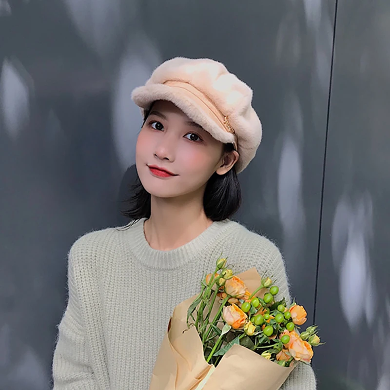 

Новинка Осень-Зима мягкий шерстяной плюшевый женский плотный теплый уличный Модный берет в Корейском стиле с легким сочетанием Высококаче...