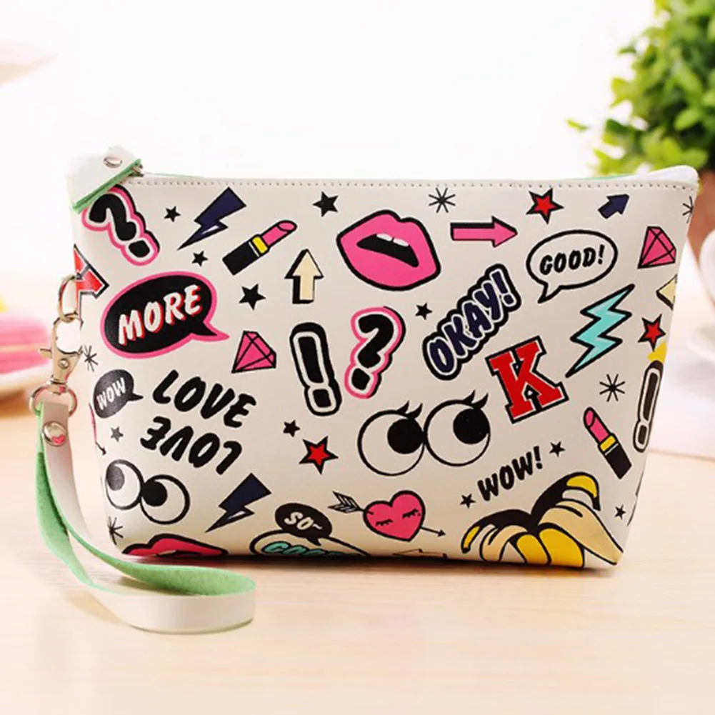

Cute Modern Girls Makeup Bag Eyes Lip Print Travel Storage Bag Cosmetic Bag Organizer Waterproof PU Leather Coin Purse Wallet