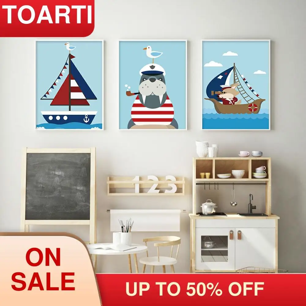 Мультфильм парусник моряк холст постер и принты для детей спальня современная
