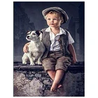 Алмазная 5D картина сделай сам, круглаяквадратная мозаика Маленький мальчик и собака, мозаика для вышивки крестиком, украшение для стен FC460