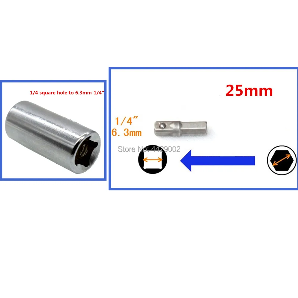 

10pcs 1/4" Hex to 1/4" SQ DR Socket Adaptor 25mm + 1/4" Square to 1/4" Hex Adaptor Quick-Release Chuck Screwdriver Bit Converter