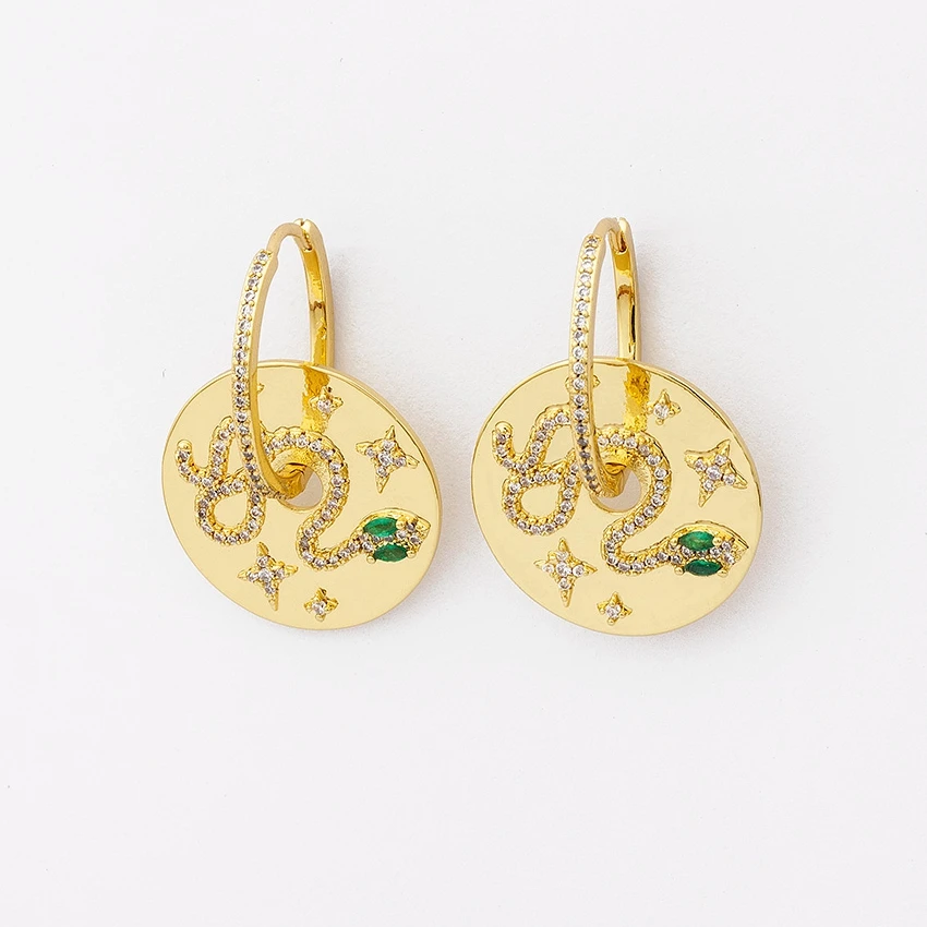 AIBEF Punk Style Round Micro Pave Snake Crystal CZ Drop Earrings Statement Hoop Party Gold Color Women Charm Jewelry |