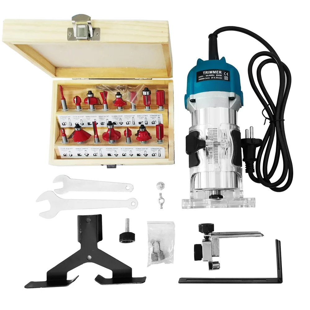 220V Wood Router Woodworking Electric Trimmer Wood Milling Engraving Slotting Trimming Carving Machine With Milling Cutter