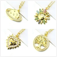 fashion gold color copper heart evil eye jewelry colourful cubic zirconia pave setting flower pendant necklace for women girl
