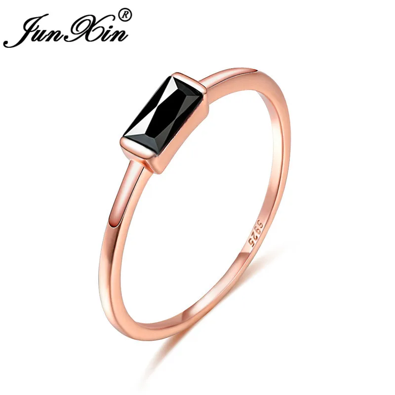 Black Ring Boho Женский Кристалл укладки тонкие кольца для женщин 925 серебро розовое золото минималистский Свадебное обручальное кольцо черный красный циркон ювелирные изделия - Цвет основного камня: Black Ring