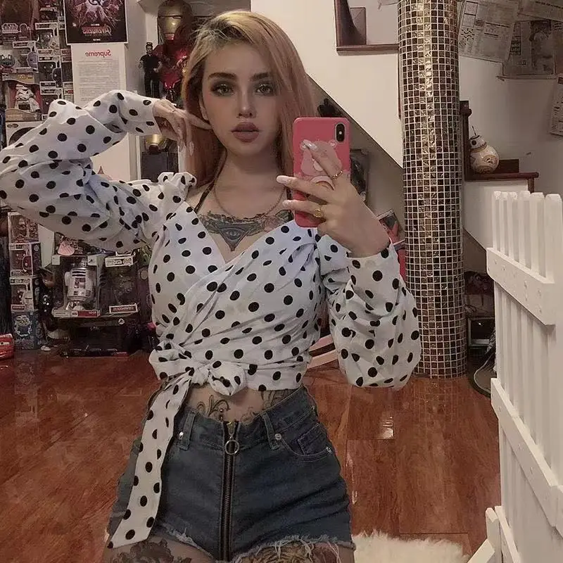 

Sexy V-neck Tank Tops Women Fashion Summer 2018 Polka Dot Crop Top Female Short Hot Top Tie Casual White Camis Top tops