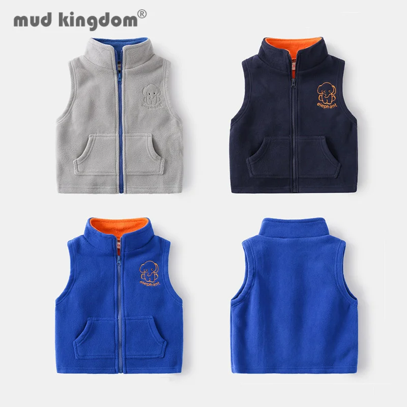 

Mudkingdom Boy Fleece Vest Elephant Sleeveless Slant Pocket Zipper Outerwear Kids Winter Thicken Tops for Boys Children Clothing