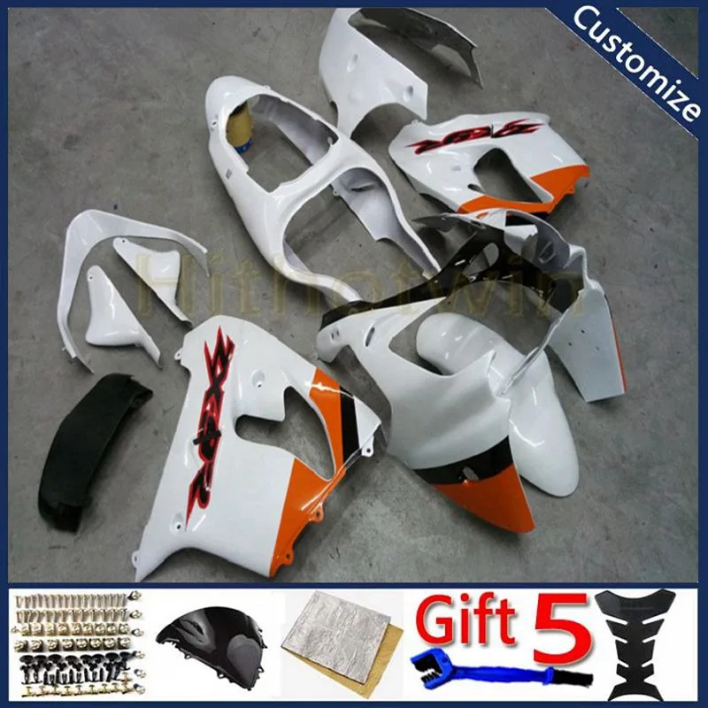 

Комплект кузова мотоцикла для Kawasaki Ninja ZX9R 2000 2001 ZX-9R 00 01 ZX 9R ABS Пластиковые обтекатели корпуса на заказ белый оранжевый