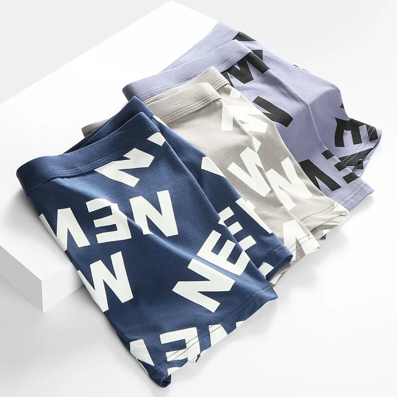 

New Boxer Men Briefs Fashion Printed Panties Mid-Waist Breathable U Convex Underwear Man