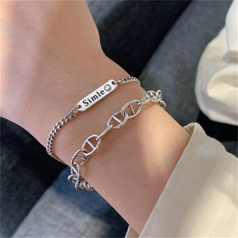 

Smiley Face Bangles & Bracelet for Women Fashion Simple Thick Chain Geometric Party Jewelry Gifts Wholesale