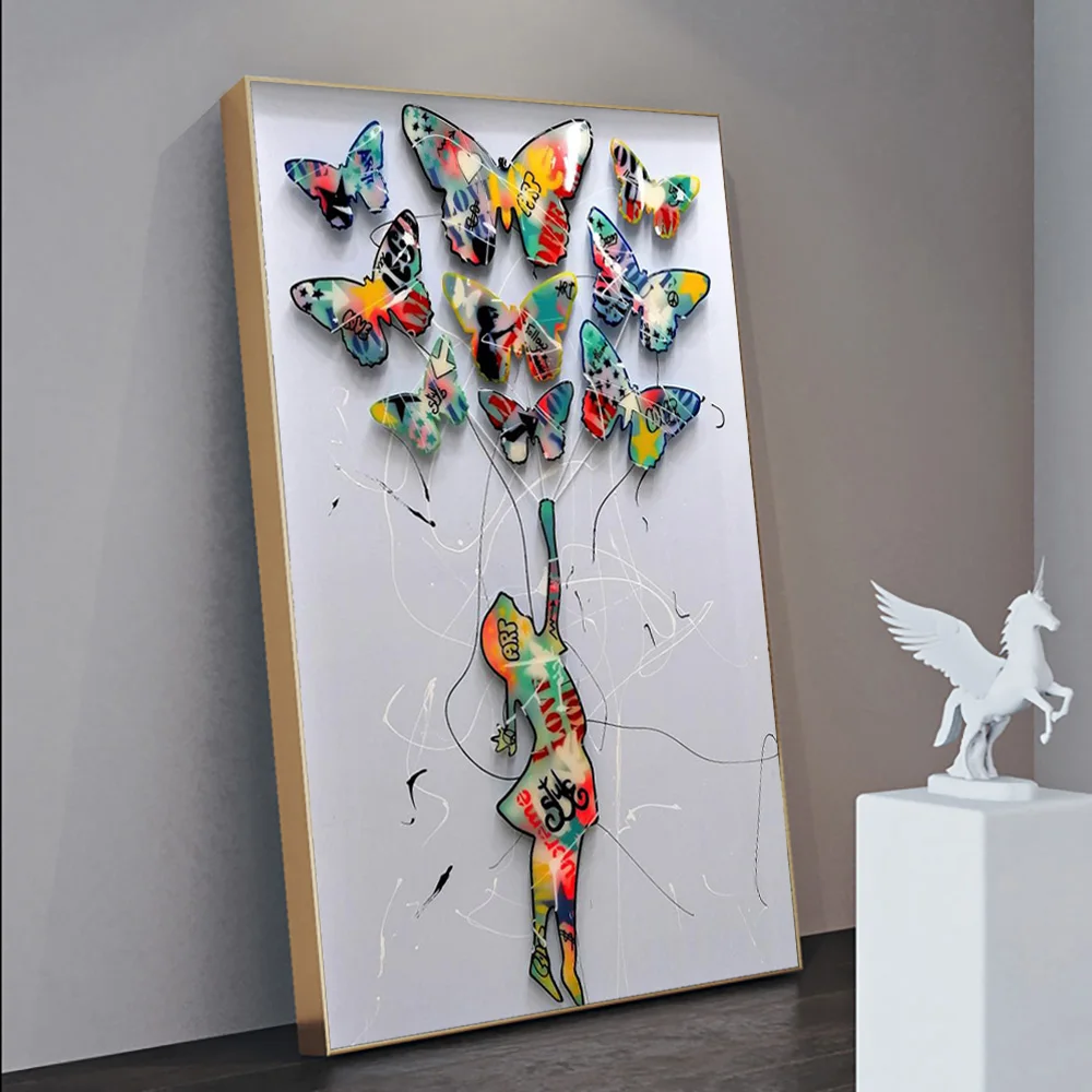 Красочный Бэнкси стену художественная маленькая девочка с любовью воздушные