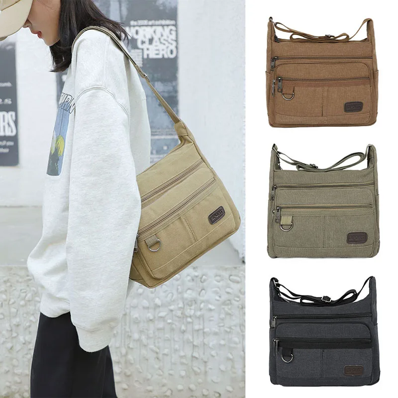

Men's Canvas Shoulder Bag Bag Casual Large Capacity Multi-pocket Handbag Messenger Bag Ladies Bolsa Feminina Sac Crossbody Bags