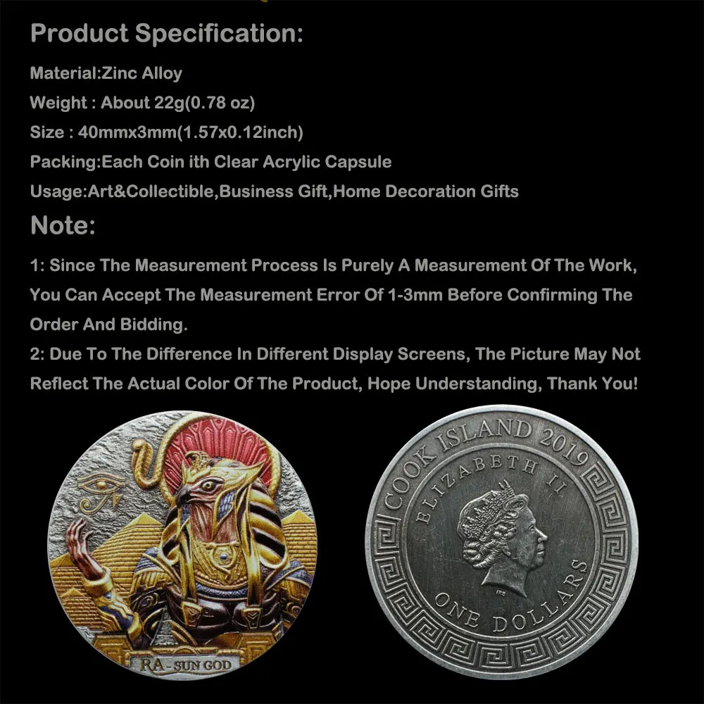 

Sun God Ra Fairy Tale Colorful Coins Elizabeth One Troy Ounce Replica Crafts Collection Challenge Souvenirs Coin Gift