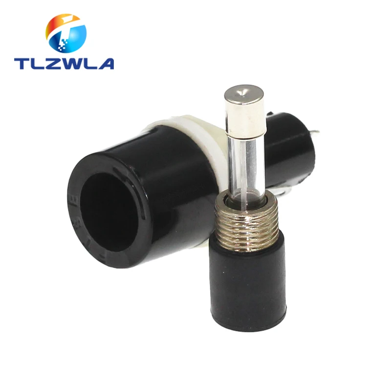 

5PCS Fuse Holder Rotating Nut Installation MF-528 5 x 20 Black Flat Tube Type Crosshead Screw Cap Fuse Holder 10A 250V