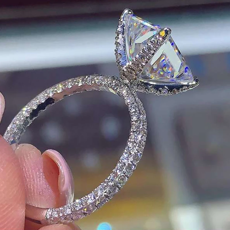 Сверкающее серебряное белое кольцо стразы обручальное свадебное кольца с