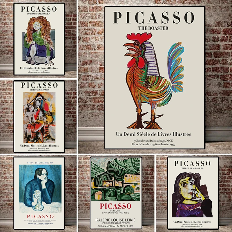 

Picasso Abstract Surrealist Rooster Exhibition Canvas Paintings Wall Art Pictures Posters and Prints for Living Room Home Decor