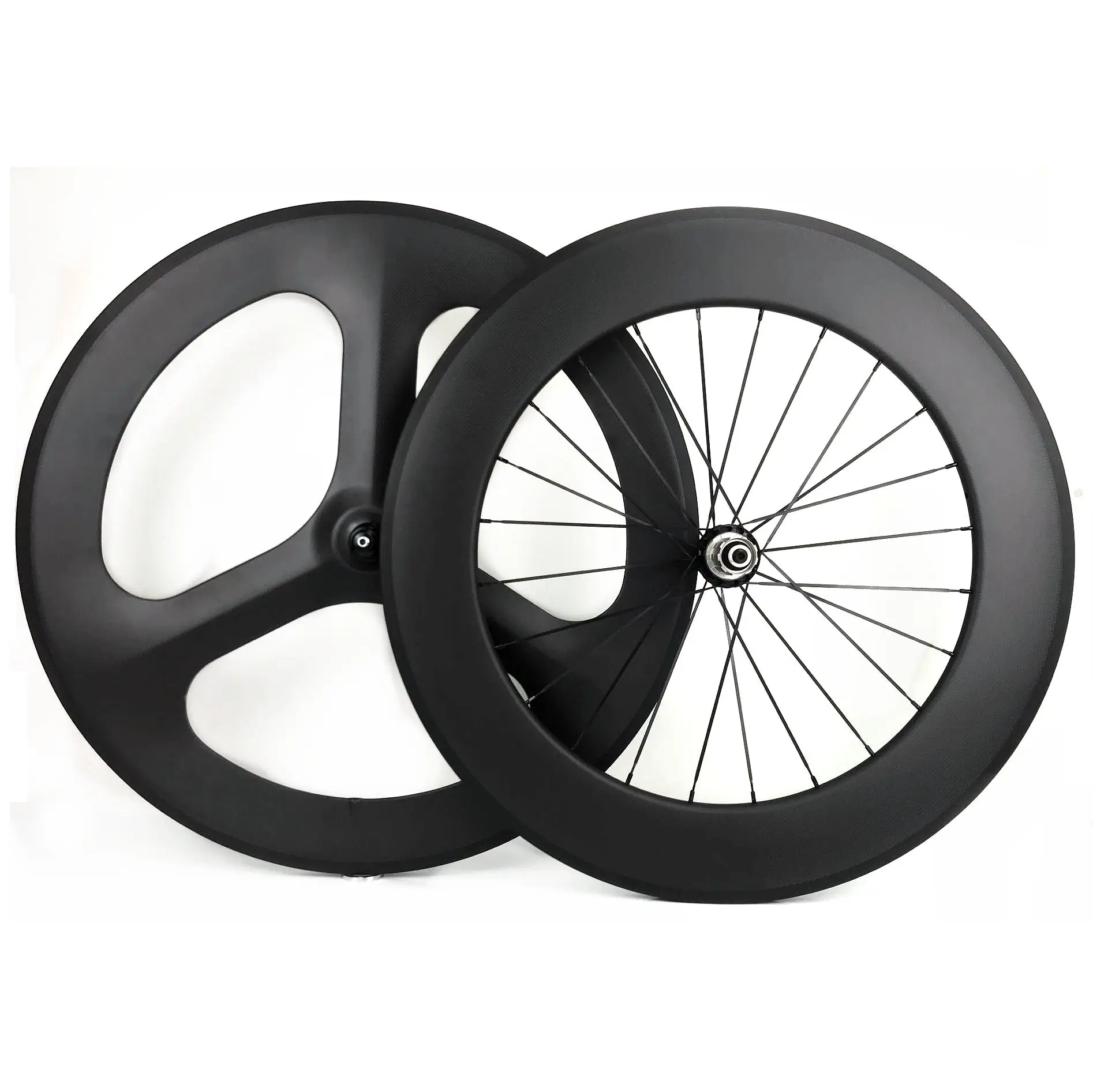 

700C full carbon wheels front 3-spokes rear 88mm track/road bike 3k matte wheelset clincher/tubular carbon bicycle wheels