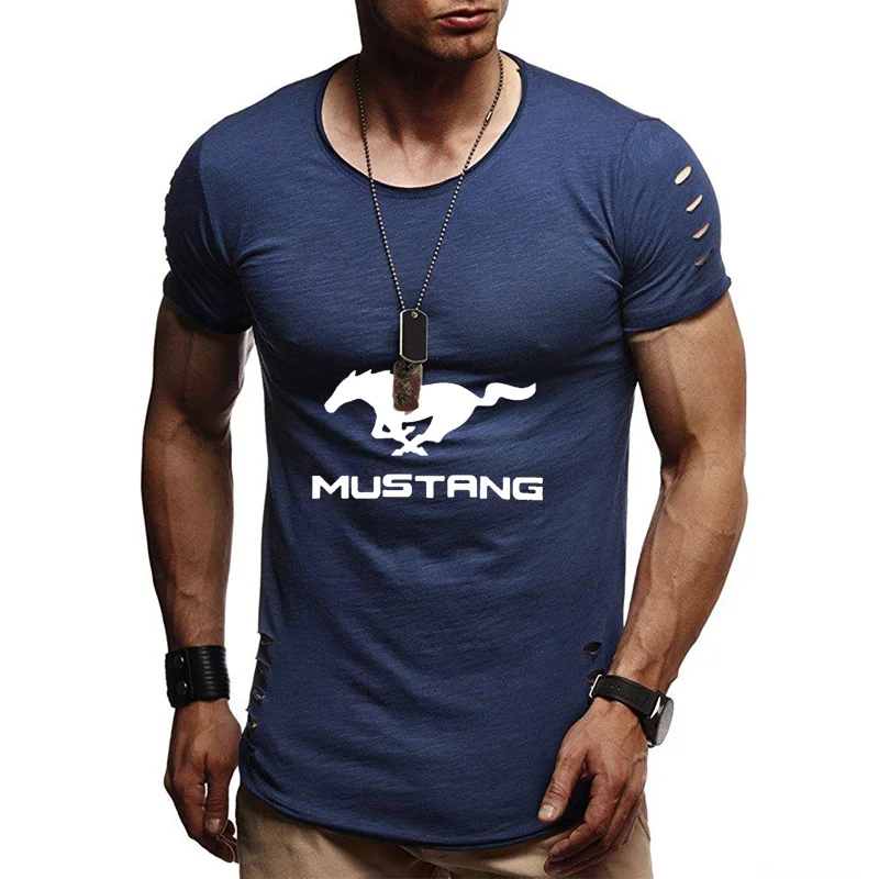 

2020 new summer Men's T-shirt Mustang Car Logo printing high quality Cotton Crew neck Men's short sleeve